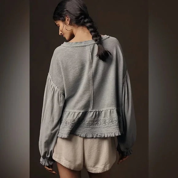 Anthropologie Pilcro Long-Sleeve Crop Babydoll Top - Picture 2 of 10